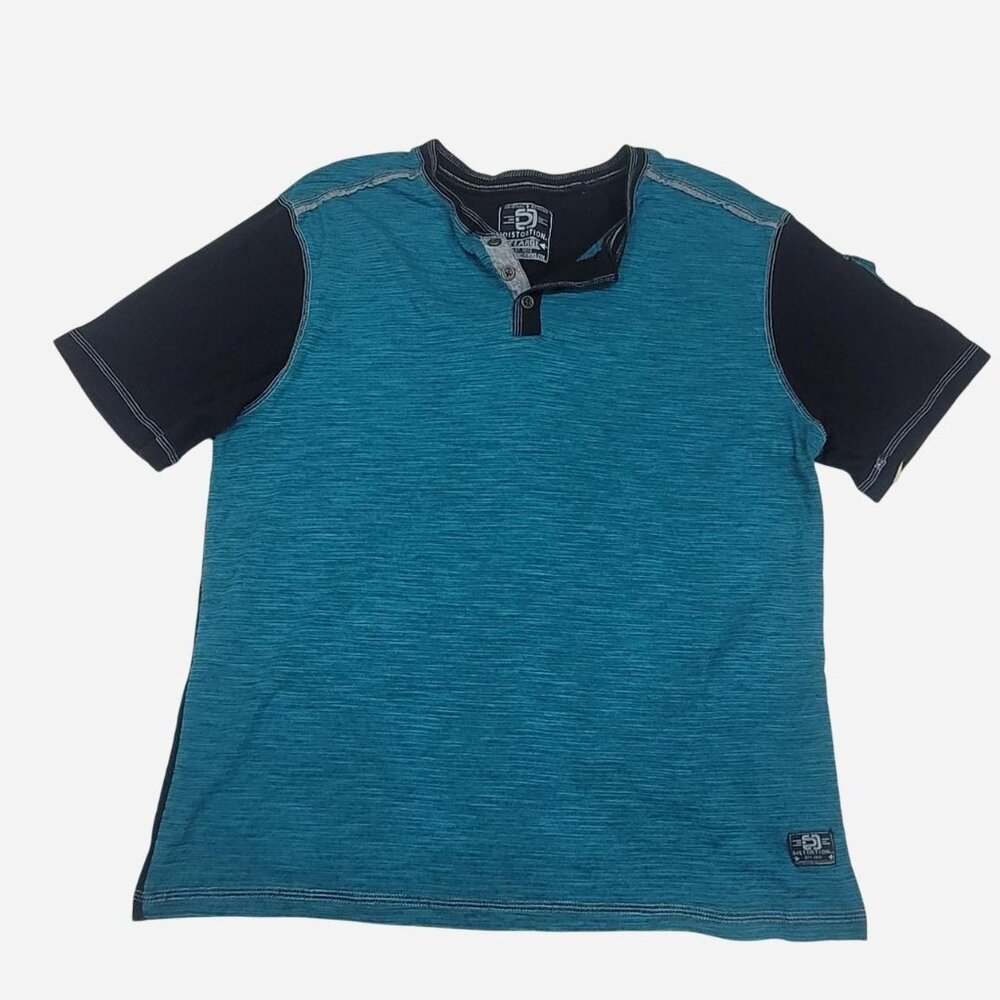 Distortion Blue and Black Henley Shirt Size XL